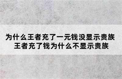 为什么王者充了一元钱没显示贵族 王者充了钱为什么不显示贵族